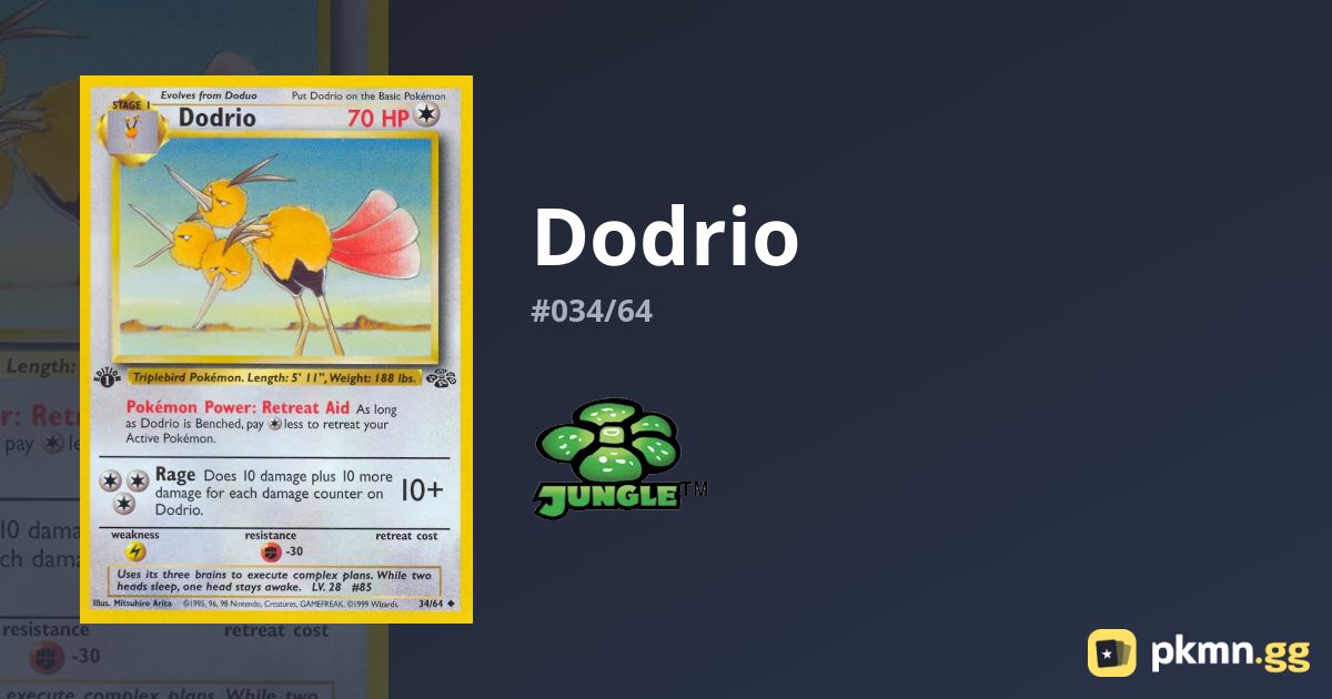 Pokemon Card Dodrio 34/64 Jungle Set Unofficial English 1st Edition Near Mint
