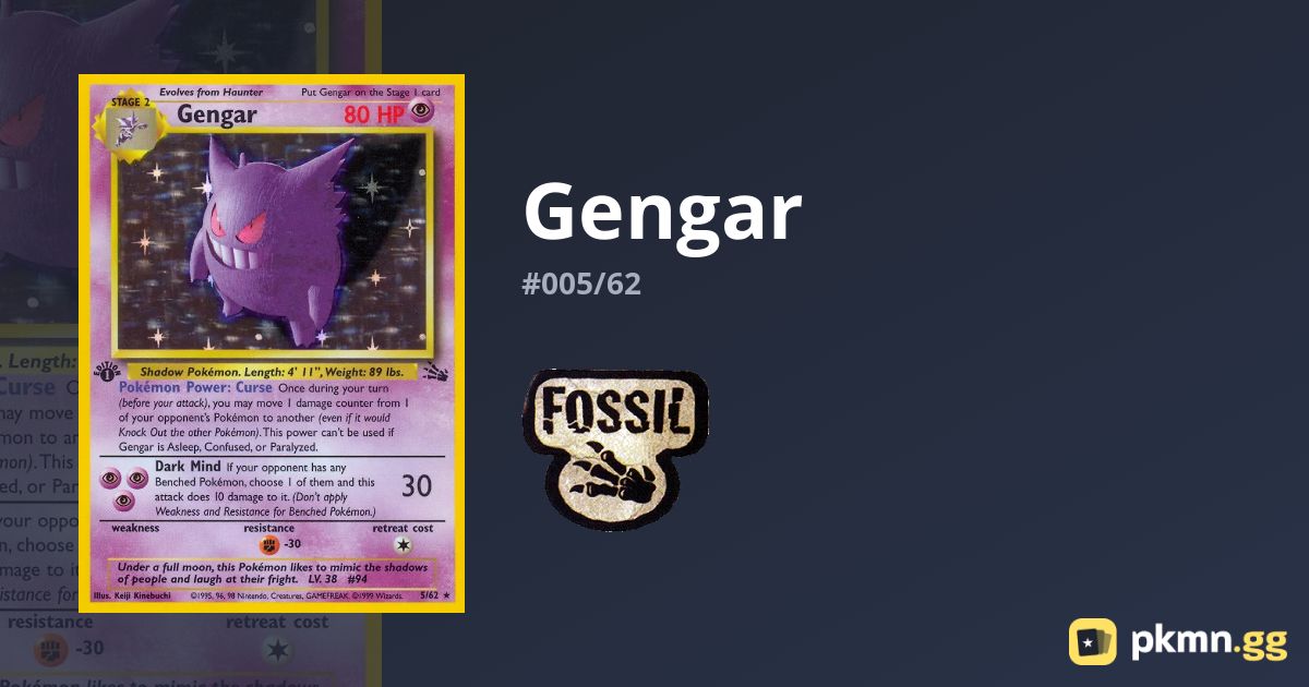 Gengar 5/62 化石の秘密 英語版 Gengar 5/62 化石の秘密 英語版 Fossil #05/62 Gengar (5) | eBay