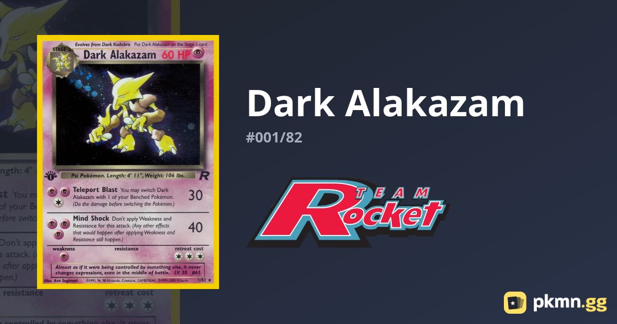 Dark Alakazam 1/82 Holo Team Rocket Pokemon Card – Near Mint Ungraded