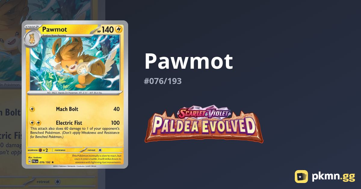 Pawmot 076/198 - Scarlet & Violet - Pokemon Evolution 4 Lotto di carte - Pawmo Pawmi