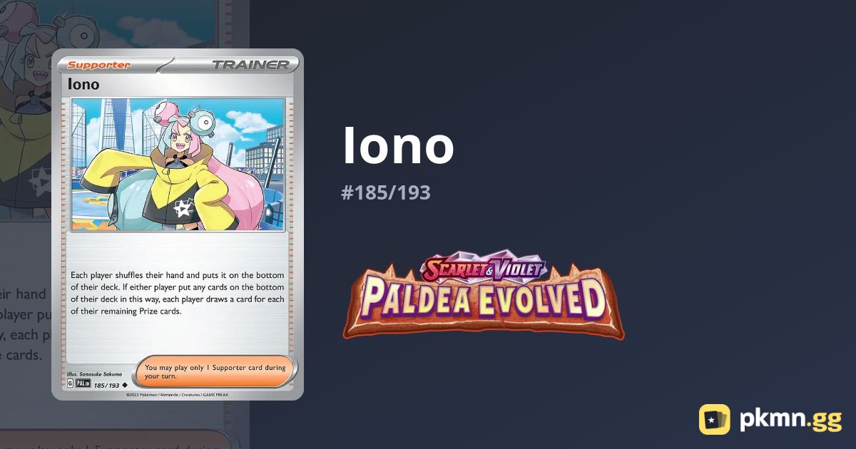 Iono 185/193 - Paldea Evolved - Pokémon TCG Trainer Card (Near Mint)