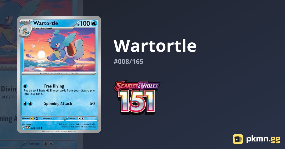 Wartortle (Reverse Holo) #008/165 – SV2a Pokémon Card 151, Japanese Edition – Near Mint