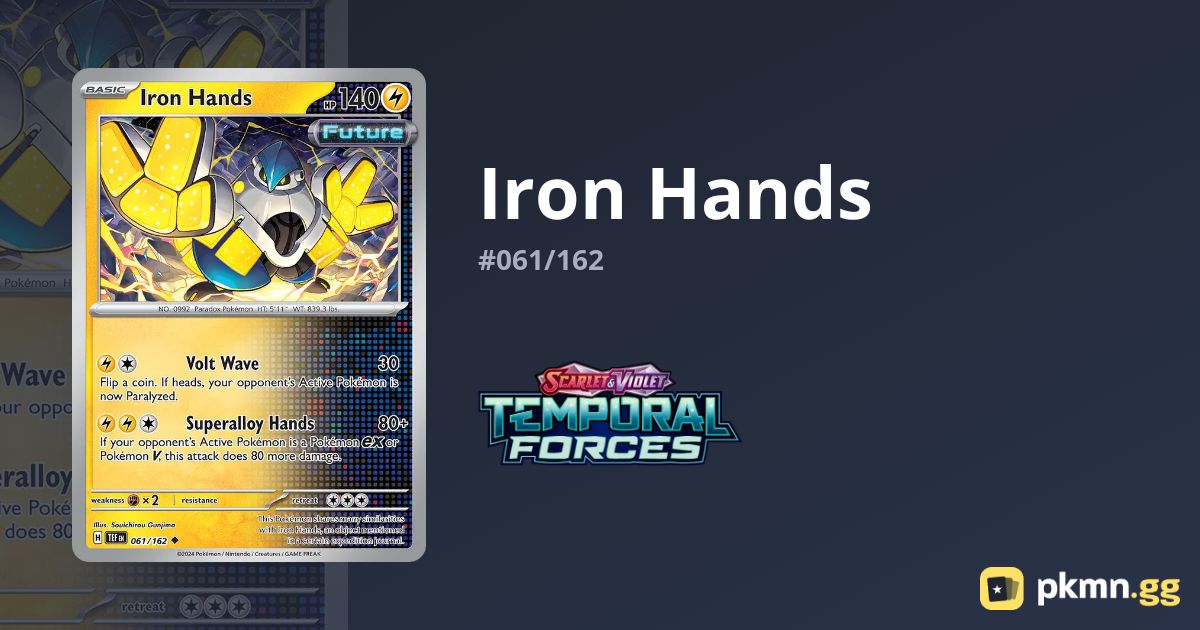 Pokémon TCG Iron Hands 061/162 SV05: Temporal Forces Reverse Holo Uncommon MINT