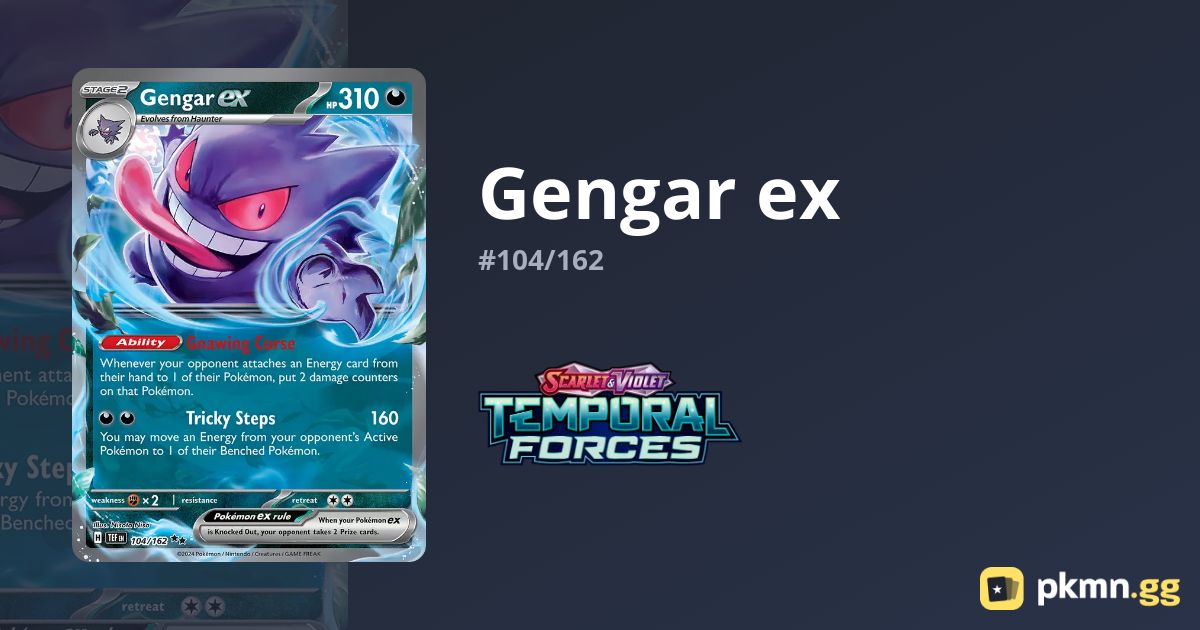 thumbnail image 2 of Pokemon TCG Gengar Ex 104/162 – SV Temporal Forces – Holo Rare Half Art Card – Near Mint 2 of 6