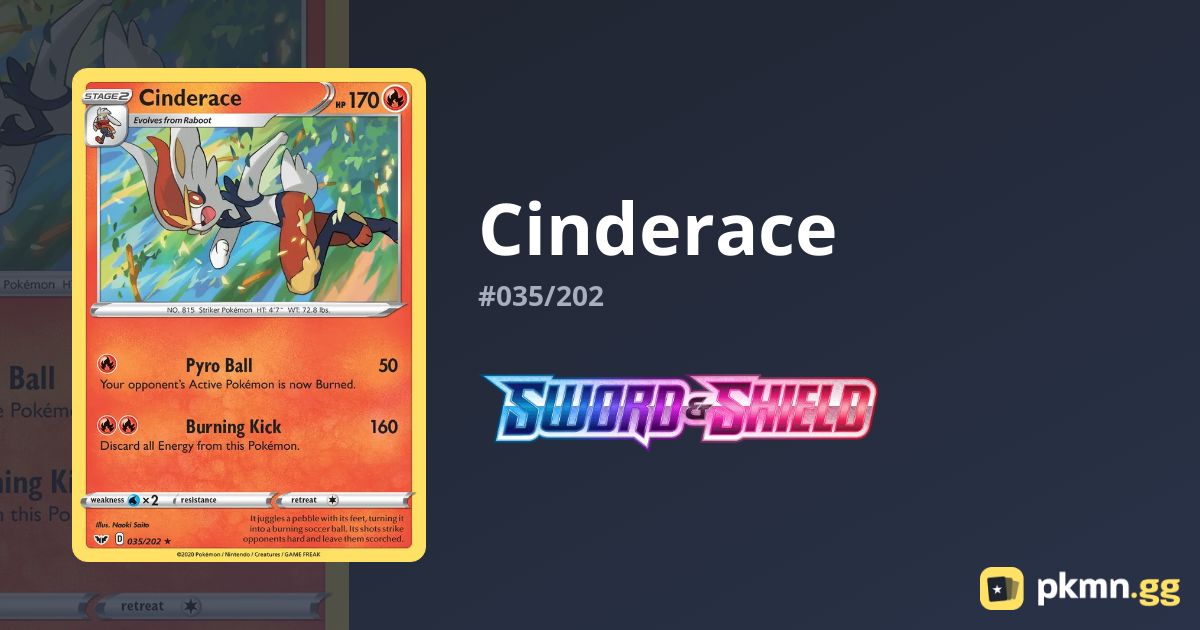 Lotto 3 Carte Pokemon - Cinderace 035/202 (Foil) + Raboot + Scorbunny - Set Spada E Scudo