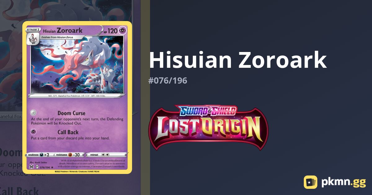 hisuian zoroark pokemon card Pokémon EU Exclusive 076/196 – Lost Origin Stamped, Near Mint Lost Origin Pack Encased in a durable acrylic holder to highlight the vibrant artwork of this fan Hisuian Zoroark V | Lost