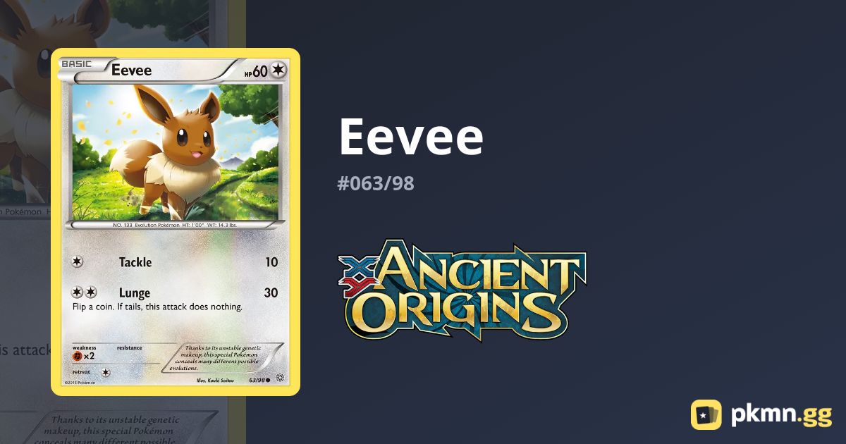 Ancient Origins Eevee 63/98, Common Pokemon Trading Card TCG Pokemon Ancient Origins Eevee Card - 63/98 Common Card From The TCG/CCG Common Pokemon Card Ancient Origins Eevee 63/98, Common Pokemon Trading Card TCG Pokemon Ancient Origins Eevee Card - 63/98 Common Card From The TCG/CCG Common Pokemon Card